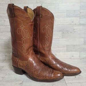 Justin 9710 Western Exotic Brown Alligator Belly Leather Fancy Cowboy Boots Sz 9